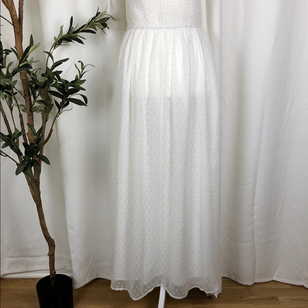 White Smocked Maxi Dress with Tie Straps Sz M (DJ4) - Picture 7 of 10